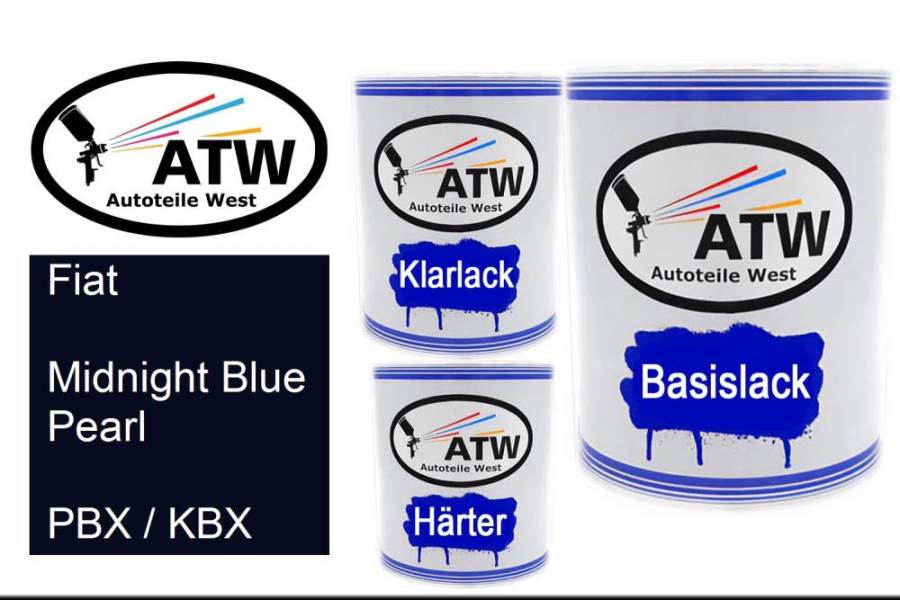 Fiat, Midnight Blue Pearl, PBX / KBX: 1L Lackdose + 1L Klarlack + 500ml Härter - Set, von ATW Autoteile West.